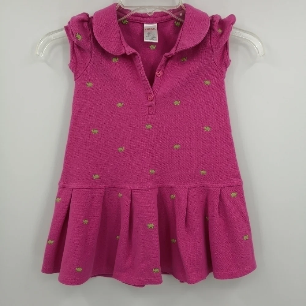 Gymboree Girl's 4T Short Sleeve Cute Pink Knit Dress with Green Turtle Pattern